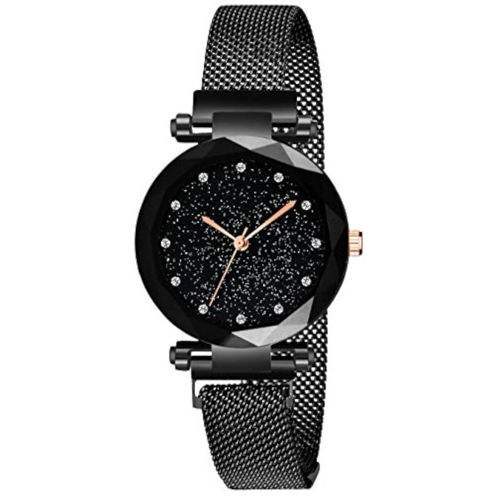 Women's Branded Analogue Black Dial Magnet Watch, Gift Combo